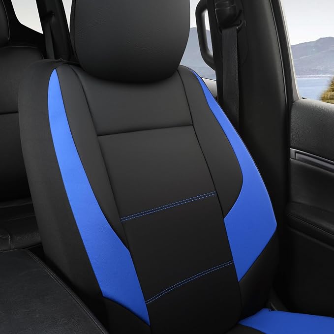 GIANT PANDA Front Car Seat Cover for Jeep, Leather Bucket Seat Covers Custom Fit Jeep Grand Cherokee Wrangler Compass Gladiator Wagoneer Renegade Liberty Patriot (Blue+Black)