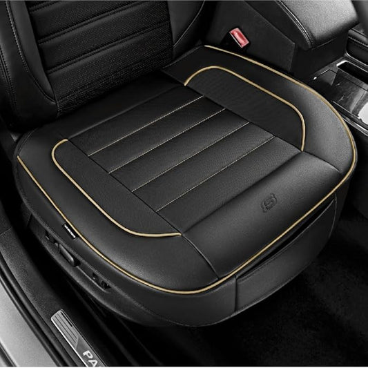 Skechers Car Seat Cover,Memory Foam Luxury Faux Leather Front Bottom Seat Cushion Cover,Universal Anti-Slip and Wrap Around The Bottom with Storage Bags,Suitable for Most Vehicles-1 Piece,Beige