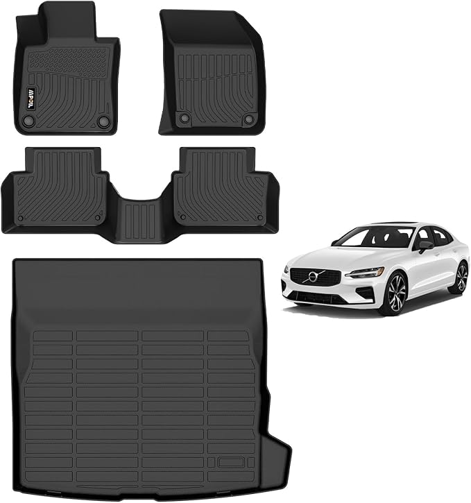 AIPOIL® Floor Mats & Cargo Liner Set for 2019-2025 Volvo S60 All Weather Protection TPE Anti-Slip Automotive Full Set Custom Car Mats Accessories - Black