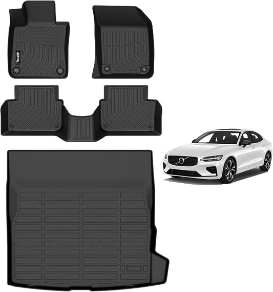 AIPOIL® Floor Mats & Cargo Liner Set for 2019-2025 Volvo S60 All Weather Protection TPE Anti-Slip Automotive Full Set Custom Car Mats Accessories - Black