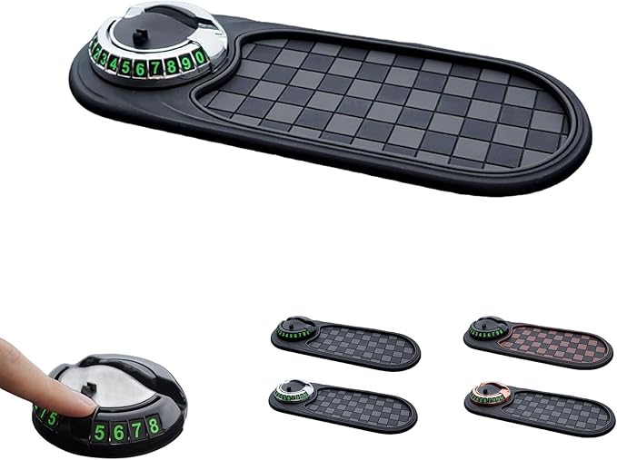 S-SNAIL-OO Multifunction Car Anti-Slip Mat, Multifunction Car Dashboard Mobile Phone Holder with Temporary Parking Number Pad for Phones, Sunglasses, Keys, Gadgets (Gray-Silver)