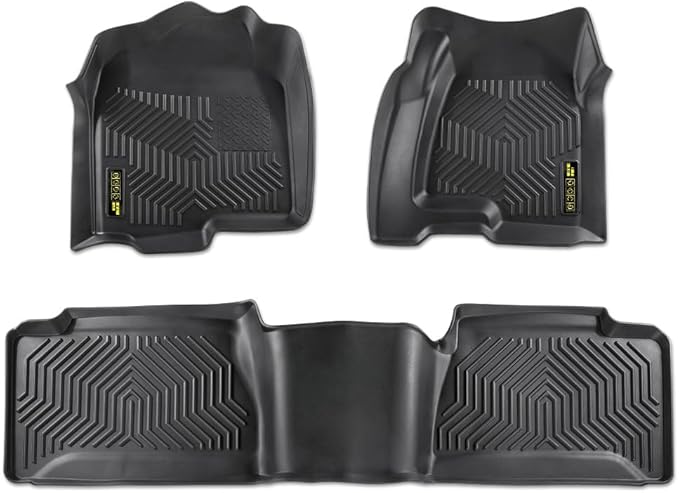 DOTCOM TPE Floor Mats Fit Chevy Silverado/GMC Sierra 1500 1999-2006 & 1500 Classic 2007,Fit Silverado/Sierra 2500 2001-2004,2WD 4WD Extended Cab,1st & 2nd Row All Weather Protection Floor Liners 3PCS