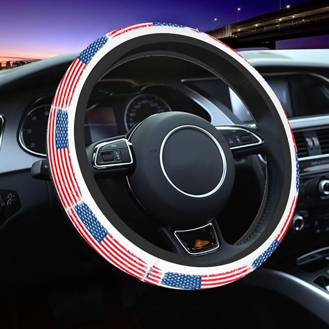 American Flag Elastic Steering Wheel Cover Brush Paint Texture Steering Wheel Cover Anti Slip Protective Case Universal Stretch Steering Protector