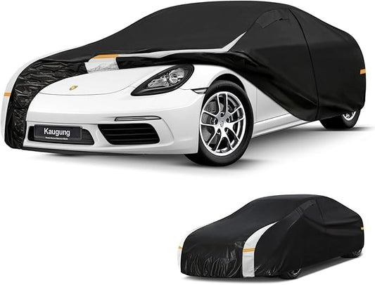10 Layers Car Cover for Automobiles Waterproof All Weather, Full Exterior Cover with Repair Patches, Winter Rain Sun UV Protection, Fits Porsche 718 Cayman Boxster, BMW Z4, Nissan Z etc.