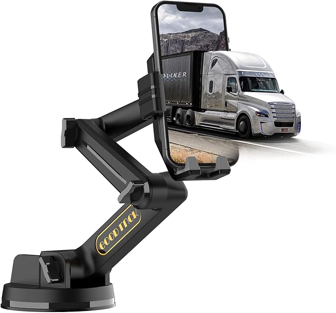 Topsolar Phone Mount for Truck Phone Holder for Truck - Heavy Duty Super Suction Cup, Mobile Device Holder Dashboard Window 16.9 inch Long Arm & Stable, iPhone & Samsung Compatible, Semi Trucker