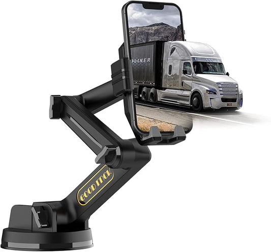 Topsolar Phone Mount for Truck Phone Holder for Truck - Heavy Duty Super Suction Cup, Mobile Device Holder Dashboard Window 16.9 inch Long Arm & Stable, iPhone & Samsung Compatible, Semi Trucker