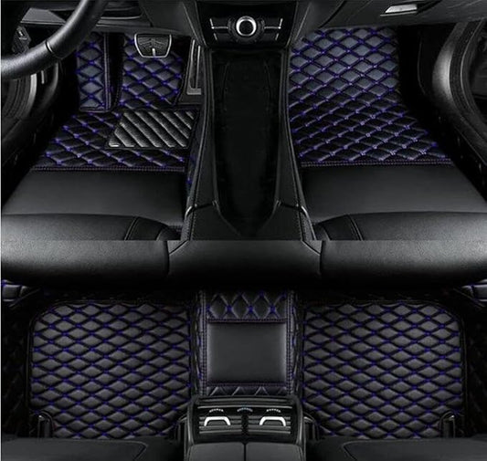 Errva Custom Personalized Floor Mats for Cars，Luxury Full Coverage All Weather Car Floor Mats，Anti-Slip Leather Car Mat Set ，Custom Floor Mats for 98.99% of Cars, Trucks & SUVs (Black Blue 2)