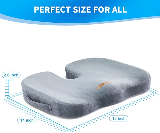 SAIREIDER Seat Cushions for Office Chairs, Memory Foam Coccyx Cushion Pads for Tailbone Pain, Sciatica Relief Pillow, Car Seat Cushion, Correct Sitting Posture (Grey)