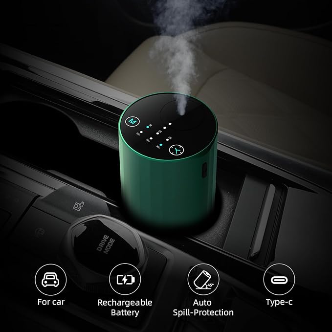 Waterless Essential Oil Diffuser Aromatherapy Scent Diffusers for Home Large Room, Bedroom, Car, Office, Desk, Battery Operated Mini Portable Air Freshener (Green)