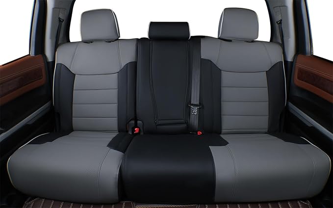 EKR Custom Fit Tacoma Rear Car Seat Covers for Select Toyota Tacoma 2016 2017 2018 2019 2020 2021 2022 2023 Double Cab/Crew Cab - Second Row Only,Leather (Black/Gray)