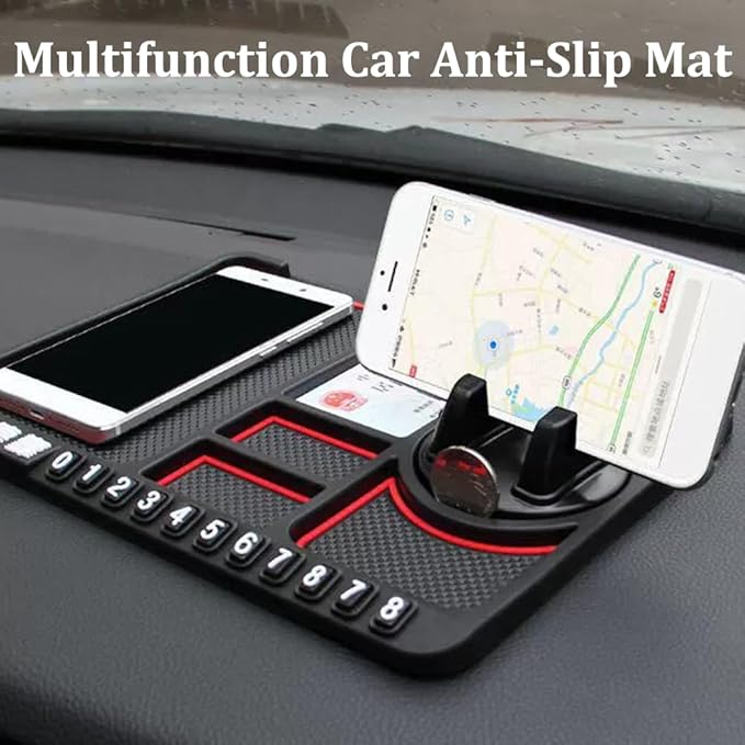 Anti-Slip Mat with Mobile Phone Holder, 2026 New Multifunction Car Anti-Slip Mat Auto Phone Holder, Extra Large Car Dash Accessories for Phone, Keys, Sunglasses (Black)