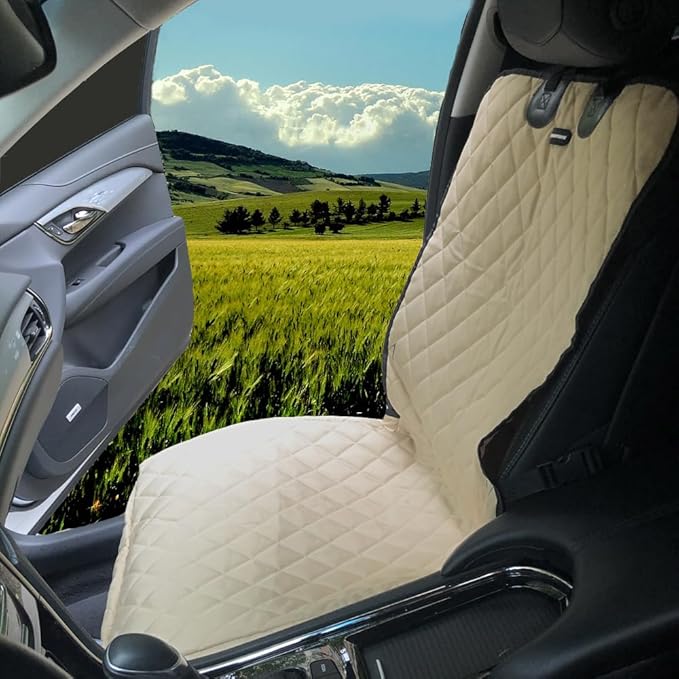 Dog Car Seat Covers 100% Waterproof Car Seat Protector for Pets Front Seat Scratch Proof Non-Slip Durable for Cars,Trucks & SUVs (Cream)
