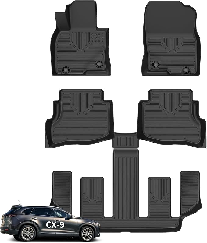 Wayhigh-All Weather Floor Mats Fit for 2016-2023 CX-9 7 Seats TPE Car Mats Waterproof Heavy Duty Rubber Floor Liners for CX9 Accessories