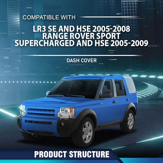 PIT66 Dash Dashboard Cover, Compatible with Land Rover LR3 SE and HSE 2005-2008, Fit Rover Range Rover Sport Supercharged & HSE 2005-2009 Plastic Instrument Panel Black