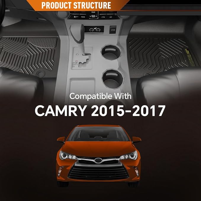 ANDPLAY Floor Mats Liners 3PCS Compatible with Toyota Camry 2015 2016 2017 1st & 2nd Row TPE All Weather Protection Black Floor Liners alfombras para carro