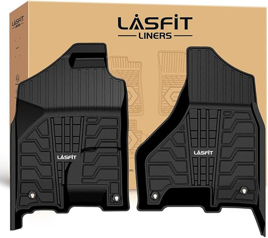 LASFIT Floor Mats for Ram 1500/2500/3500 Crew Cab 2013-2018 Front, for Ram 1500 Classic Crew Cab 2019-2024 All Weather TPE Custom Fit Car Mats Truck Front Liners 1st Row Only, Black