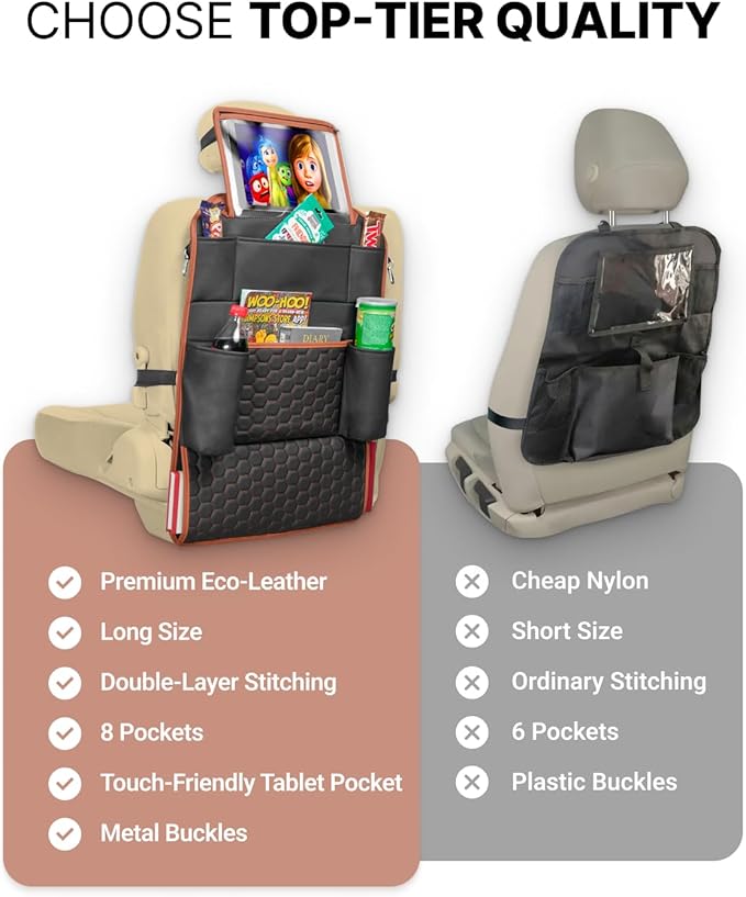 Owleys Set Seat Back Organizer & Car Seat Protector Hexy Waterproof & Non-Slip Protector for Child Car Cushion for Leather and Fabric Seats
