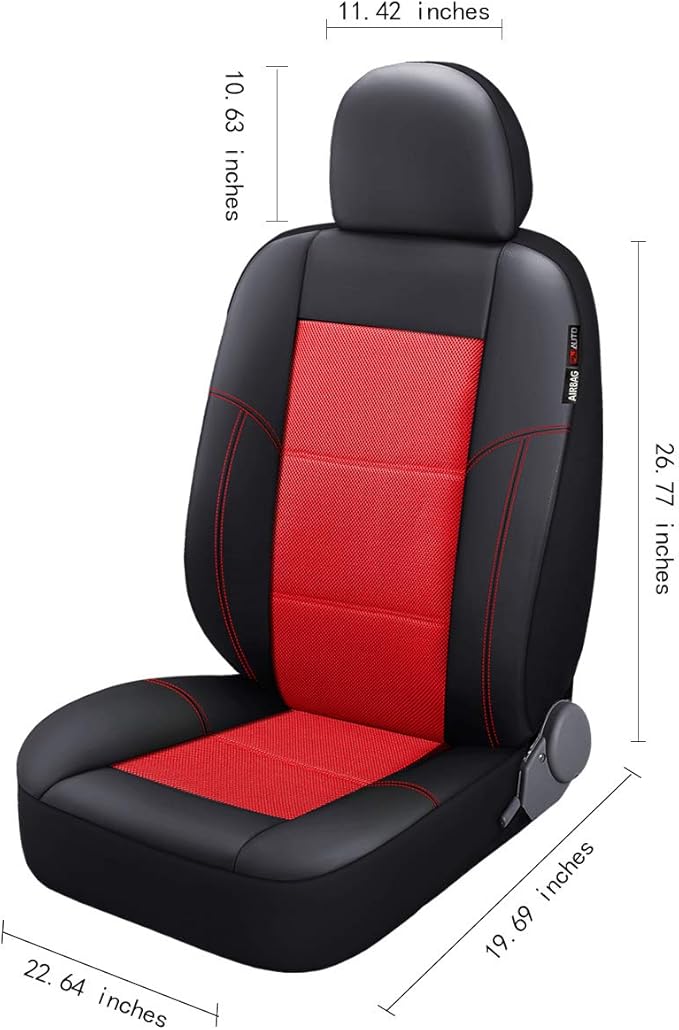 P&J AUTO Leather and Mesh Car Seat Cover Front Pair Universal Fit for Cars Trucks Vans & SUVs Airbag Compatible (Red)