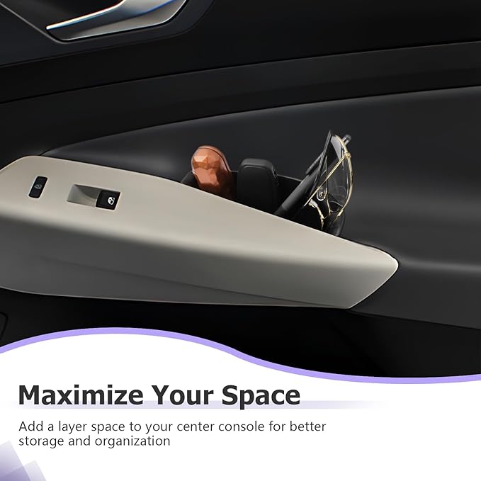 LUWU Door Side Storage Box Compatible with 2021 2022 2023 2024 2025 ID4 Accessories Side Organizer Tray 2025 ID.4 Center Console Organizer ABS Material Front & Rear Storage Box Black 4PCS