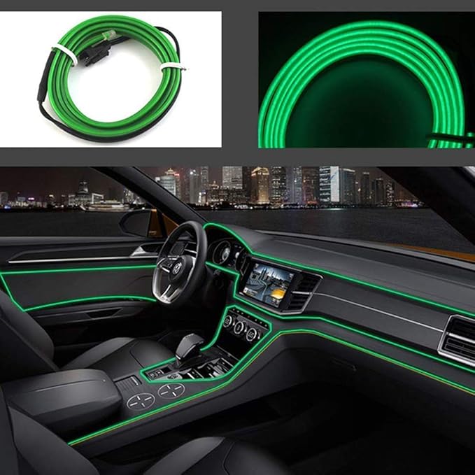 ABALDI El Wire Neon Light Car Interior LED Lights, Ambient Lighting Kits for Xmas Halloween Christmas Car Decoration(5m/16ft, Green)