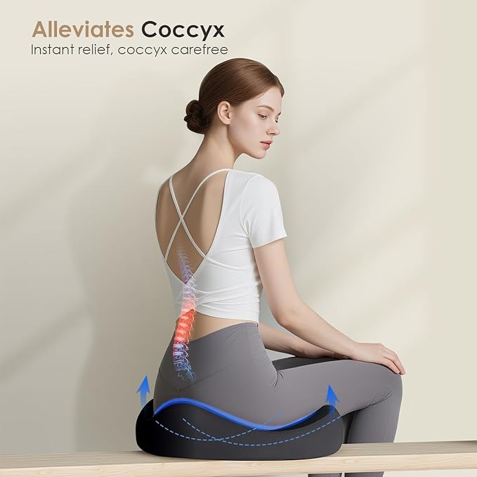 FLORICH Seat Cushion, Memory Foam Seat Cushion for Car Office Chair, Ergonomic Office Seat Chair Cushion for Sciatica Pain Relief, Larger Seat Cushion for for Long Sitting Office Workers - Black