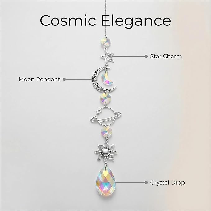 Colorful Crystal car Mirror Hanging Accessories，Car Charm，Rear View Mirror Hanging Decors， Gifts for Women (Moon-A)