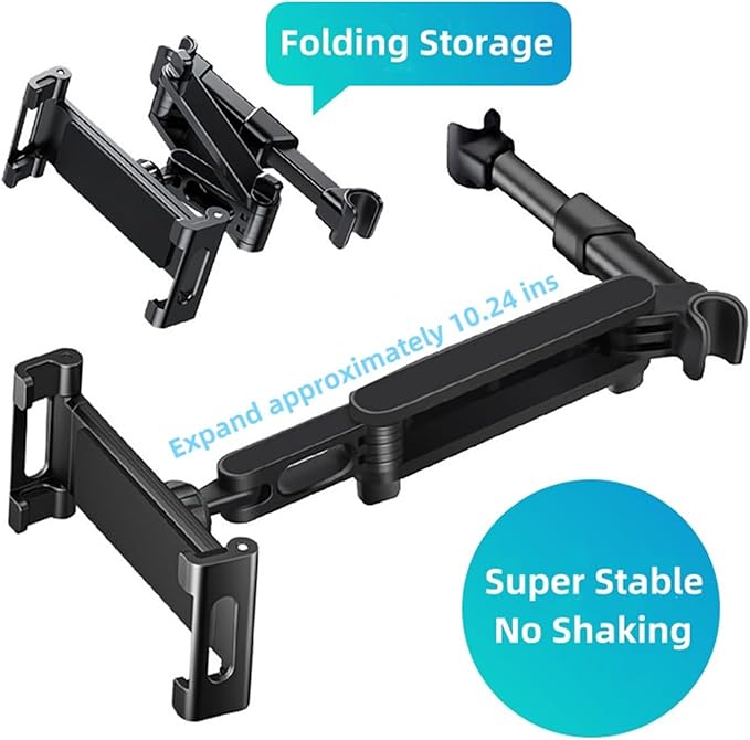 360Adjustable iPad Car Tablet Holder - Back Seat for Kids & Adults, Compatible with 4.7-12.9in Devices (iPhone, iPad, Switch), Road Trip Essentials (Black)