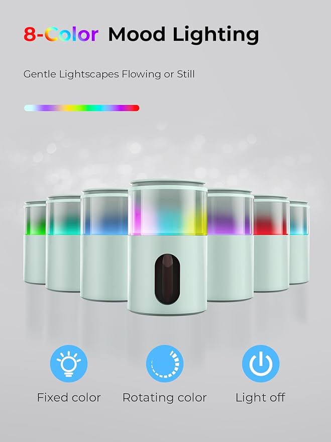 Waterless Diffuser for Essential Oil: Mini Battery Scent Diffuser for Room&Home&Car with 9 Colors LED Light - Aroma Cool Mist Light Cyan