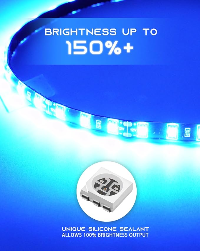 12V Led Light Strip 18" Connectable Ice Blue LEDs Strip Lights Waterproof for Car Motorcycle Golf Cart Trucks Boat Marine Automotive Led Light Strip, 4Pack