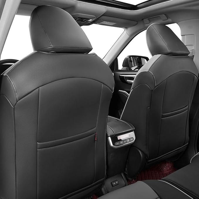 EKR Highlander Seat Covers for SUV Toyota Highlander 2020 2021 2022 2023 2024 2025 2026,2nd Row 40/60 Split,Car Seat Covers Front Seats Back Seat,Leather Seat Covers Full Set-Faux Leather(Black/Gray)