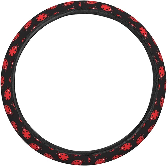 Red Black Ladybug Pattern Steering Wheel Covers Anti-Slip Elasticity Car Accessories Steering Wheel Protector Universal 15 Inch for Cars SUV Vehicle Truck