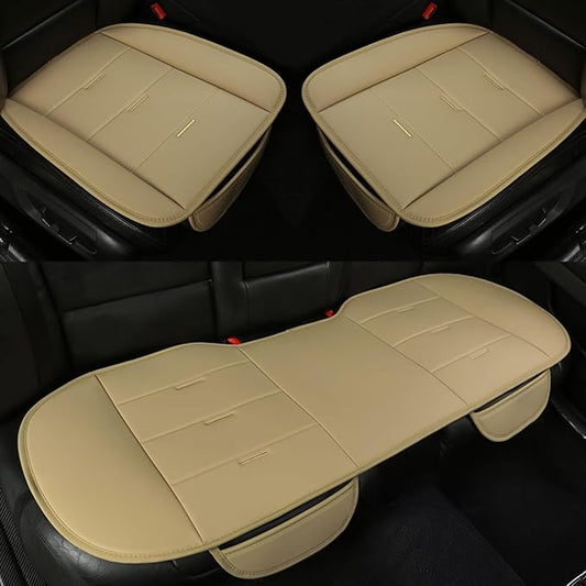 West Llama Bottom Seat Covers, Include 1 Pair Front Seat Protector and 1 Rear Seat Cover, Universal PU Leather Seat Covers for 90% Cars (Beige)