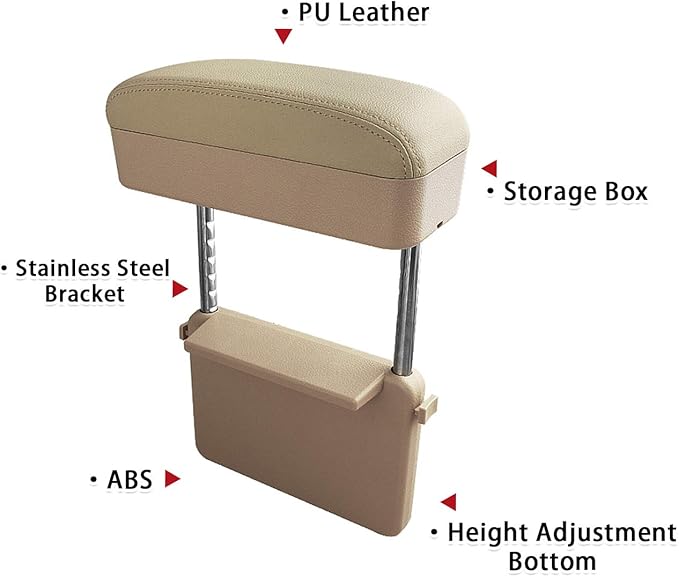 SKTU Auto Car Armrest Extender Support Elbow & Forearm Arm Wrist Rest Support Adjustable Height Comfort Pad Universal Fit for Most Car Models Center Console (Beige)