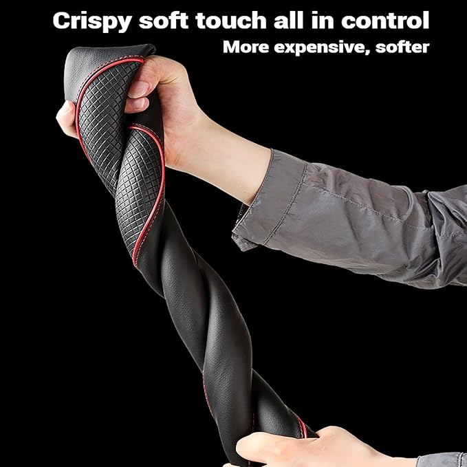 Premium Nappa Leather Steering Wheel Cover, Non-Slip & Breathable, Universal Fit for 14.5-15 Inch Wheels (37-38.5 cm) - Enhanced Driving Comfort (Black and Blue)