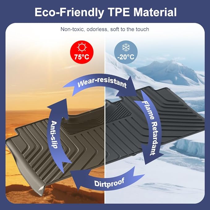 TPE Car Floor Mats for Ford F-150 2015-2025 & F150 Lightning 2022-2025 SuperCrew (Rear w/o Fold Flat Storage), Custom Fit Carpet Floor All Weather Truck Mats - Front and Rear Row, 3PCS