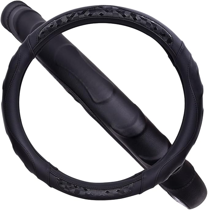 Flying Banner Faux Leather Heavy Duty Inner Ring car Steering Wheel Cover 14.5-15 inches (All Black)