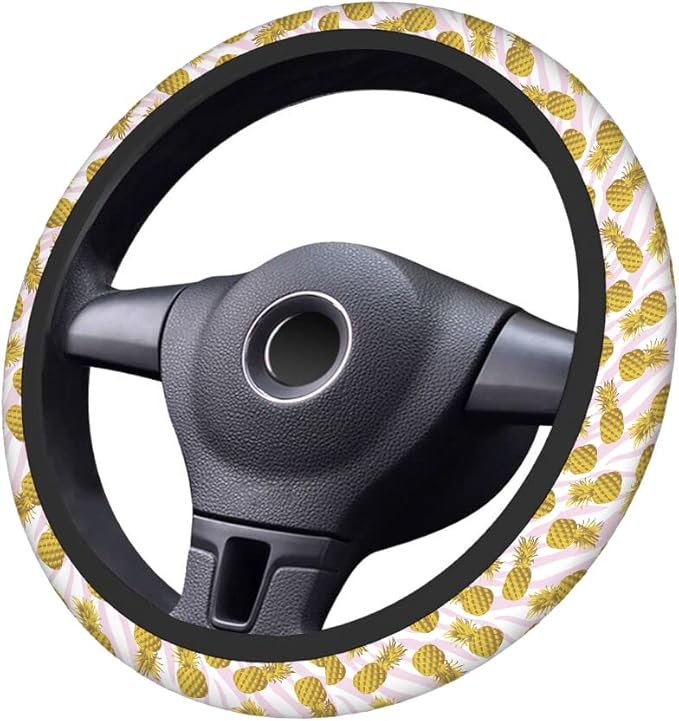 Swono Pineapple Car Neoprene Steering Wheel Cover Trendy Animal Print and Gold Pineapple 15 Inch Anti-Slip Wheel Wrap Case Protector for SUV Sedan Vans Trucks