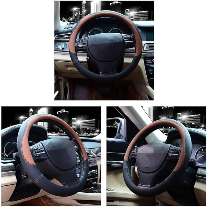 Valleycomfy Microfiber Leather Steering Wheel Covers Universal 15 inch (Brown
