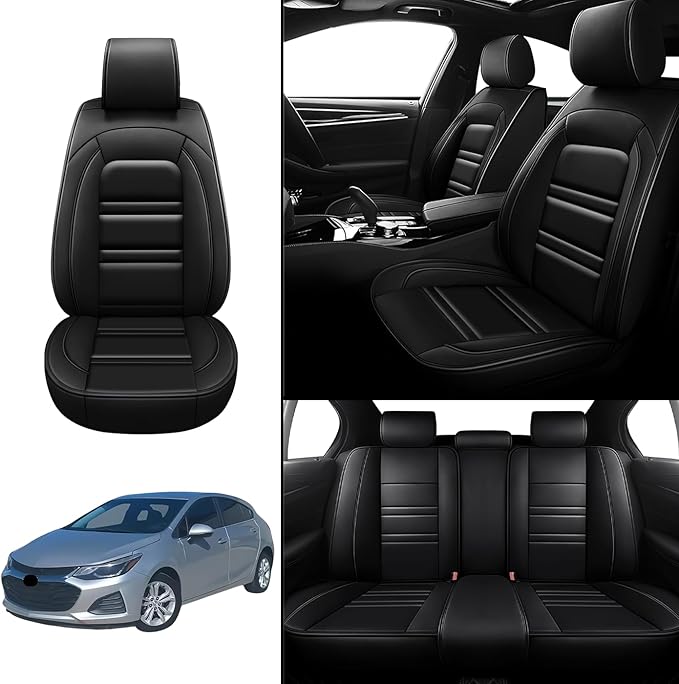 Seat Covers for Cruze 2011-2019 | 5-Seats Leather Seat Covers, Easy to Install Automotive Seat Covers Full Set (Full Set, Black)