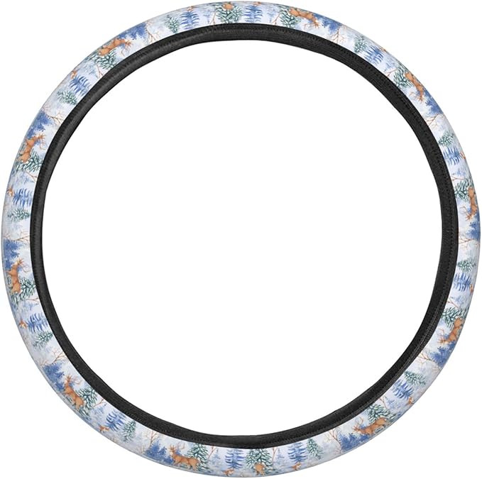 Dujiea Deer and Fox Elastic Stretch Steering Wheel Cover, Anti-Slip and Durable Car Steering Wheel Accessories for Women Men, 15 Inch Universal Fit Car, Truck, SUV