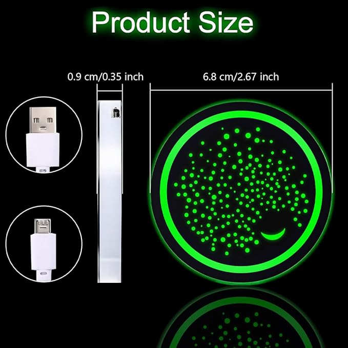 2 Pcs LED Car Cup Holder Lights,USB Charging Car Coasters,7 Colors Luminescent Light Cup Pad,Luminescent Cup Pad Interior Atmosphere Lamp Decoration Light (Starry Sky)