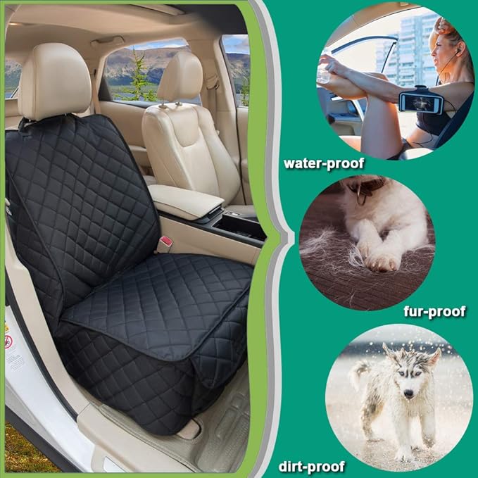 Waterproof Front Seat Cover Dog Car Seat Covers Nonslip and Full Protection with Side Flaps Fits Most Cars, Trucks, SUVs(Black, 2Pack)