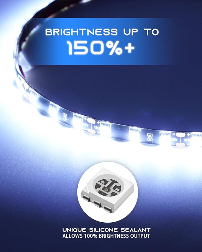 12V Led Light Strip 18" Connectable White LEDs Strip Lights for Car Motorcycle Golf Cart Automotive Trucks Boat Waterproof Led Light Strip, 4Pack