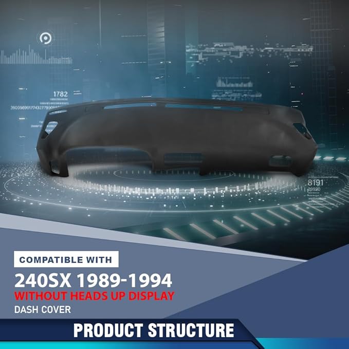 PIT66 Dash Cover Dashboard Bezel Compatible with Nissan 240SX 1989 1990 1991 1992 1993 1994 Without Heads Up Display Black Instrument Panel