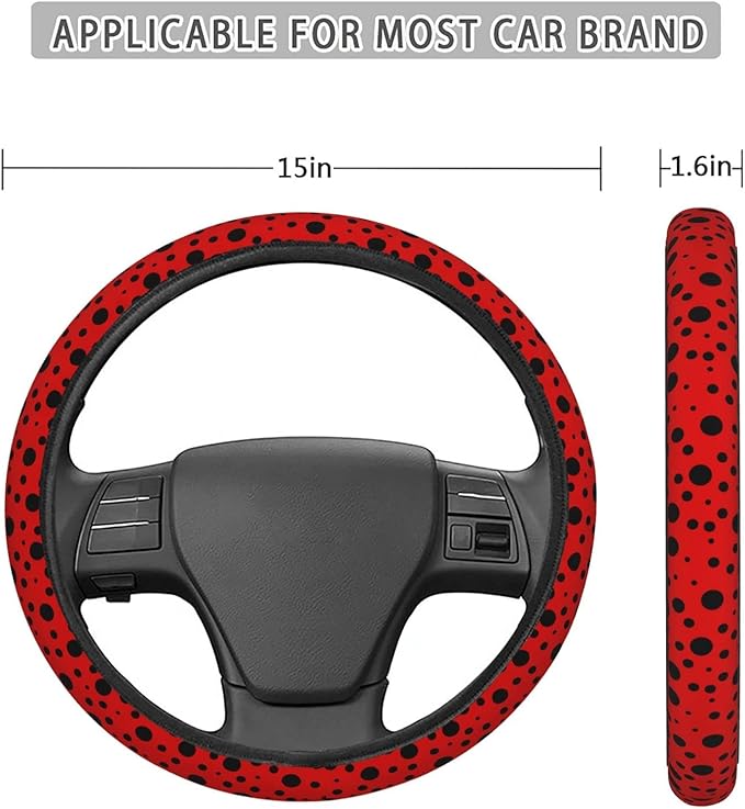 Dujiea Polka Dot Ladybug Elastic Stretch Steering Wheel Cover, Anti-Slip and Durable Car Steering Wheel Accessories for Women Men, 15 Inch Universal Fit Car, Truck, SUV