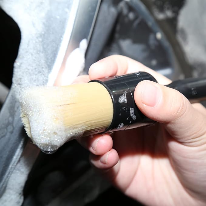 3pcs Car Detailing Brushes Set,Boars Hair Auto Car Detail Brush Kit No Scratch, Car Detailing Kit for Clean Interior or Exterior, Wheels, Tires, Engine Bay, Leather Seats