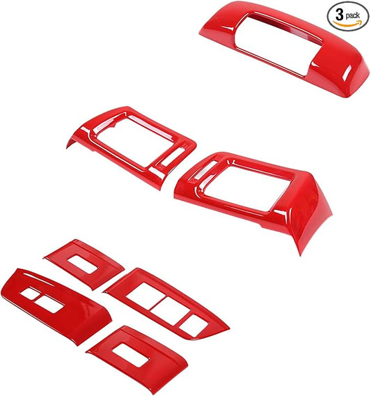 Armrest Box Handle Cover & Side Air Vent Cover & Window Lift Switch Panel Cover Trim Kit Compatible with Hond@ Pilot 2016-2022/ Passport 2019-2023 Accessories ABS (Red)