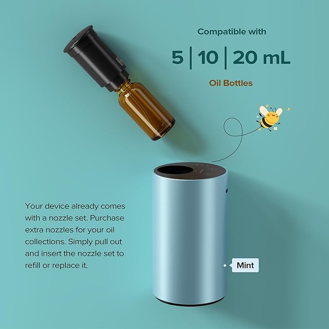 Airversa Waterless Essential Oil Diffuser for Home Aromatherapy Scent Diffusers with 3 Countdown Timer Settings or Timer-Off, 3 Mist Levels for Car Room Studio Office, ANX Premium Metal Gold