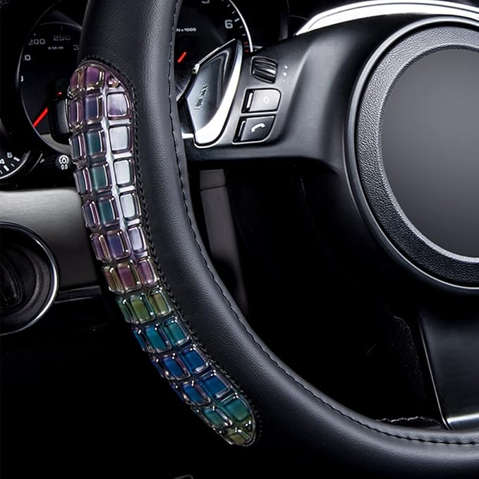 Flying Banner car Steering Wheel Cover Gel Massage Velvet Cool Warm Universal Size 15 inches SUV Truck Anti Slip Odorless Summer Winter (Black Muti-Volor Faux Leather, Gel Massage)