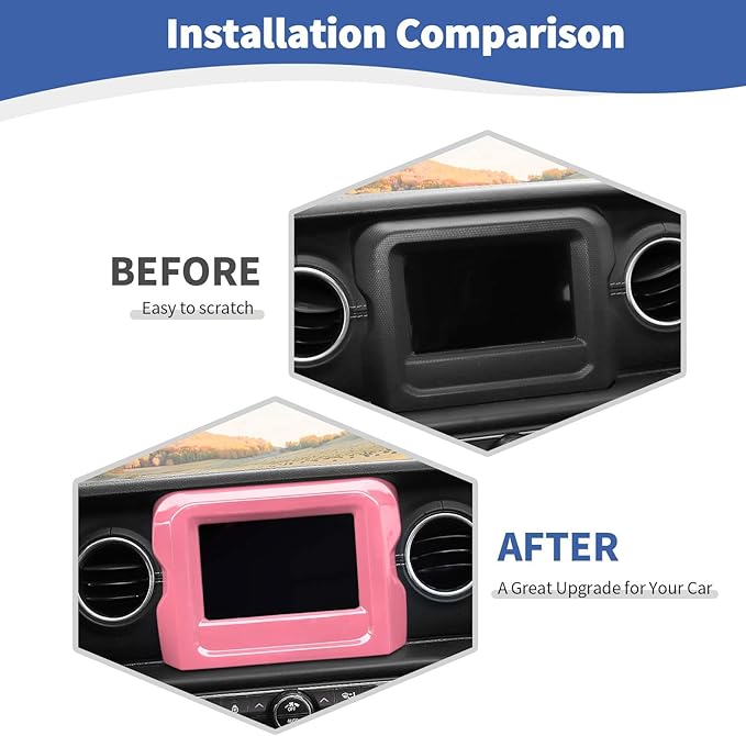 RT-TCZ for Jeep JL Center Console Radio Display Panel Trim Cover for Jeep Wrangler JL JLU Gladiator JT 2018-2023 Pink Interior Accessories 7 inch